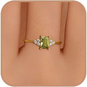 925 Sterling Silver 3ct Squre Gemstone Engagement Ring for Women 14k Gold Plated Halo Eternity Band Promise Ring for Mother Peridot Cubic Zirconia Birthstone Rings Mother’s Day Jewelry Gifts in Kuwait