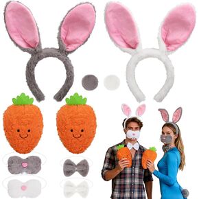 Easter Bunny Carrot Costume Set,Bunny Ears Headband Nose Tail Bow Tie,Easter Bunnies Accessory Outfit for Adult in Kuwait