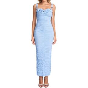 HTZMO Women's Tie Shoulder Formal Bodycon Maxi Dresses Sleeveless Ruffle Ruched Wedding Guest Cocktail Party Long Dress in Kuwait
