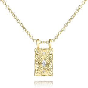 Gold Necklace for Women 14K Gold Necklaces for Women Butterfly Pendant Necklaces Butterfly Texture with Oval Cubic Zirconia Necklace in Saudi Arabia