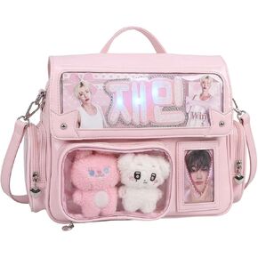 Kawaii Ita Bag Pink Crossbody Shoulder Bag, Large Capacity Pin Display Bag Japanese Women's Bag | Pin Display Ita Bag, Kawaii, Large Capacity, Transparent Window, Japanese Style, Faux leather in Saudi Arabia
