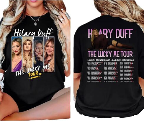 Handmade Pop Concert Tour Front and Back Print Graphic T Shirt, Aesthetic Hilary Music Fan Gift, Concert Merch Memorabilia Best Friend Matching Shirt Gift Multicolor in Saudi Arabia