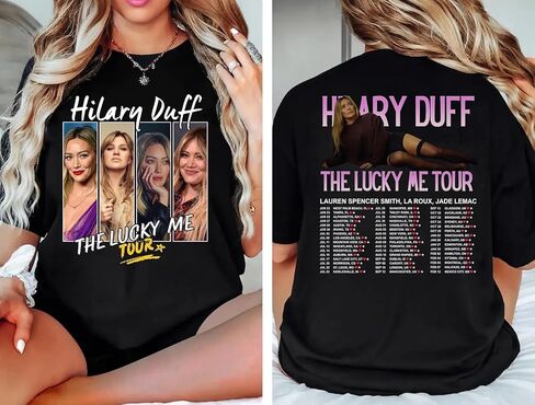 Handmade Pop Concert Tour Front and Back Print Graphic T Shirt, Aesthetic Hilary Music Fan Gift, Concert Merch Memorabilia Best Friend Matching Shirt Gift Multicolor in Saudi Arabia