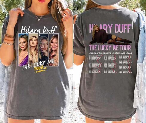 Handmade Pop Concert Tour Front and Back Print Graphic T Shirt, Aesthetic Hilary Music Fan Gift, Concert Merch Memorabilia Best Friend Matching Shirt Gift Multicolor in Saudi Arabia