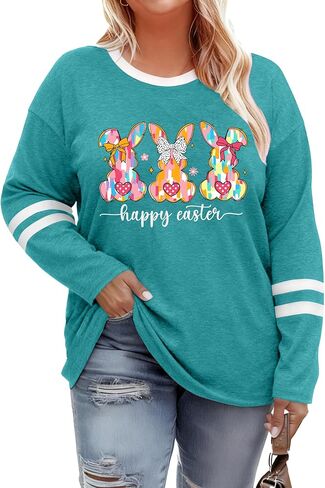 Plus Size Easter Shirts for Women Cute Bunny Rabbit Graphic Shirt Happy Easter Long Sleeve Tees Tops in Kuwait