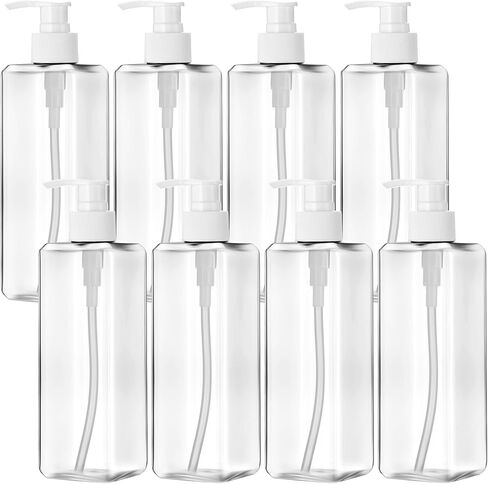 8 Pcs Empty Shampoo Bottles with Pump 16 Oz Plastic Soap Dispenser Refillable Body Wash Bottles for Bathroom, Kitchen Sink, Hotel, Salon(Transparent, Black) in Saudi Arabia