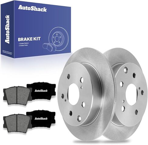 دوارات الفرامل الصلبة الخلفية من AutoShack + وسادات سيراميك 6 قطع بديلة لطقم الفرامل 2006-2018 Toyota RAV4 2010-2012 Lexus HS250h 11.06 بوصة (281 مم) in Kuwait