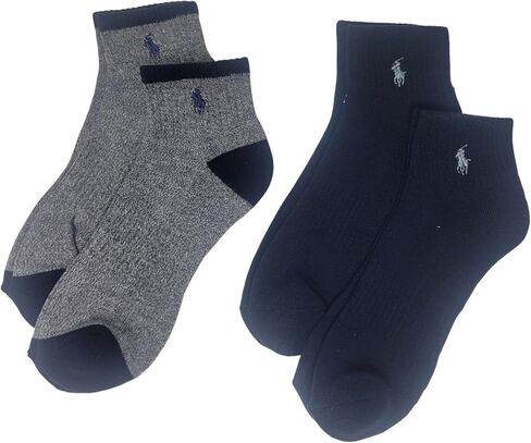 POLO RALPH LAUREN Men's 4-Pair Pack Casual Quarter Low Ankle Socks/Navy Blue, Dark Heather Grey / ZP113858PKN / Size (10-13) Shoe, 6-12.5 / Polyester, Spandex in Saudi Arabia