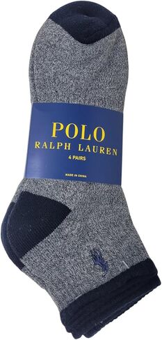 POLO RALPH LAUREN Men's 4-Pair Pack Casual Quarter Low Ankle Socks/Navy Blue, Dark Heather Grey / ZP113858PKN / Size (10-13) Shoe, 6-12.5 / Polyester, Spandex in Saudi Arabia