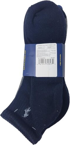 POLO RALPH LAUREN Men's 4-Pair Pack Casual Quarter Low Ankle Socks/Navy Blue, Dark Heather Grey / ZP113858PKN / Size (10-13) Shoe, 6-12.5 / Polyester, Spandex in Saudi Arabia