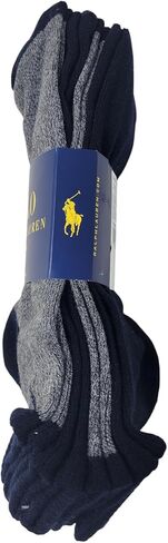 POLO RALPH LAUREN Men's 4-Pair Pack Casual Quarter Low Ankle Socks/Navy Blue, Dark Heather Grey / ZP113858PKN / Size (10-13) Shoe, 6-12.5 / Polyester, Spandex in Saudi Arabia