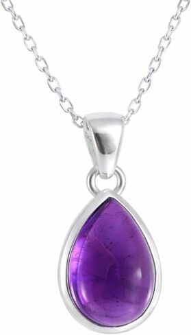 قلادة Echmeck مصنوعة يدويًا من الفضة الإسترليني 925 الطبيعية الأرجوانية على شكل دمعة جمشت صغيرة سلسلة 16 + 2 بوصة in Kuwait