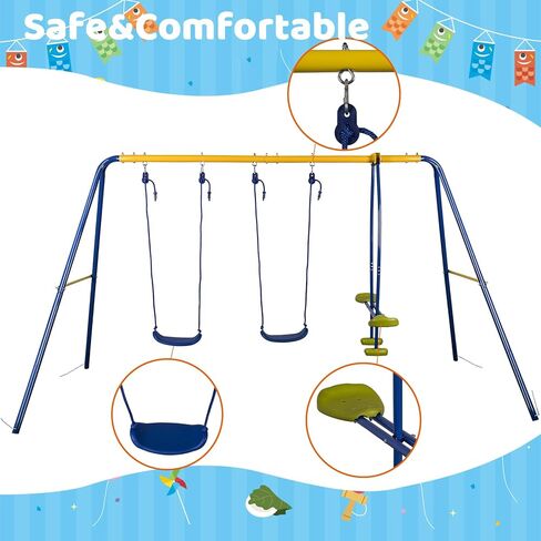 HLC Metal Kids Garden Swing مع طائرة شراعية للطفل A-Futy A-Futy A-Frame مع مقعدين و 1 أرجوحة طائرة طائرة طائرة طبيعية في الفناء الخلفي في الهواء الطلق ، تتراوح أعمارهم بين 3 و 10 سنوات ، تصل إلى 440 رطلاً in Kuwait