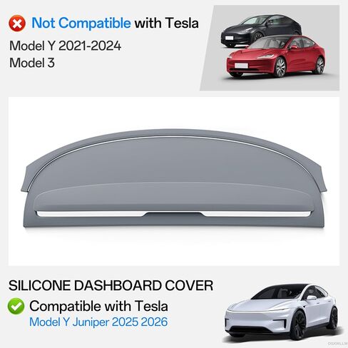 غطاء لوحة القيادة لسيارة Tesla Model Y Juniper 2026 2025، غطاء لوحة القيادة من السيليكون غير القابل للانزلاق، حصيرة وسادة ظلة شمسية ناعمة مضادة للوهج، أغطية حماية لسطح لوحة القيادة مقاومة للأشعة فوق البنفسجية، ملحقات السيارات الداخلية، رمادي in Kuwait