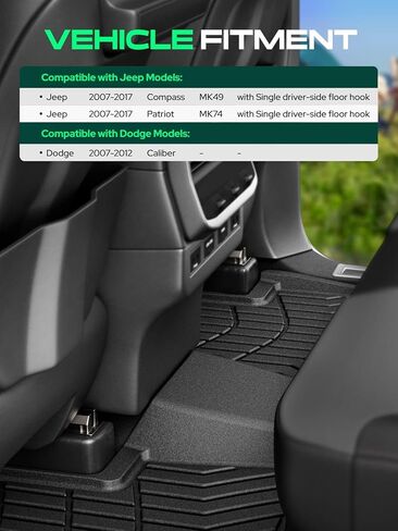 سجادات أرضية YHTAUTO متوافقة مع سيارات جيب كومباس باتريوت 2007-2017 ودودج كاليبر 2007-2012، بطانات أرضية TPE حماية من جميع الأحوال الجوية تناسب مخصص، الصف الأول والثاني، مجموعة من 4 قطع باللون الأسود in Kuwait