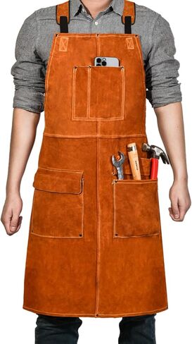 Leather Welding Work Apron - Heat Resistant & Flame Resistant Bib Apron, Flame Retardant Heavy Duty BBQ Apron in Kuwait