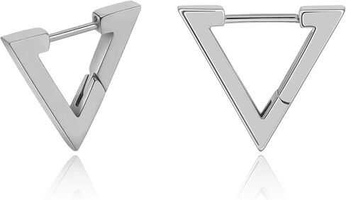 الحد الأدنى أقراط هوجي هوب للنساء، أسود/فضي/ذهبي صغير أقراط مكتنزة لا تسبب الحساسية مثلث عصري سميك 14 قيراط مطلية بالذهب هدية مجوهرات in Kuwait