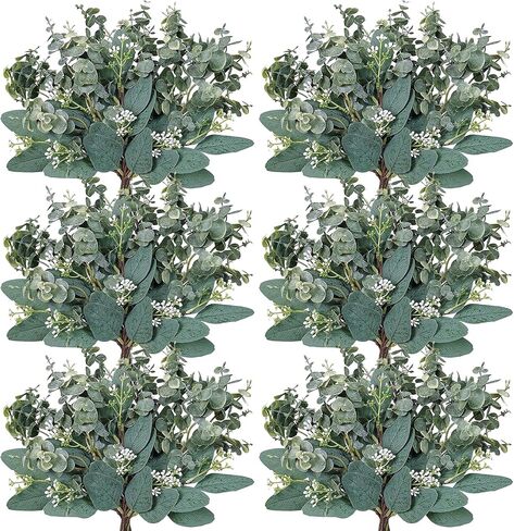 20 Pcs Mixed Eucalyptus Leaves Stems Bulk with White Seeds Artificial Silver Dollar Leaves Spray Faux Oval Eucalyptus Leaves for Vase Wedding Greenery Bouquet Floral Wreath Decoration in Kuwait