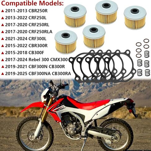 5 عبوات من فلتر الزيت وحشية الغطاء والينابيع المتوافقة مع CBR250R CRF250L CRF250RL CRF250RLA CRF300L CBR300R CB300F CMX300 CBF300N CBF300NA #15410-KYJ-902 in Saudi Arabia