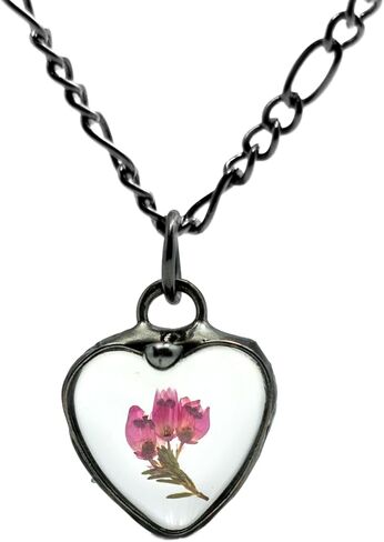 Pink Scottish Heather Heart Necklace for Women, Real Pressed Flower Pendant, Handmade Real Pressed Flower Jewelry, Artisan Hand Crafted by Bayou Glass Arts (22gm) in Kuwait