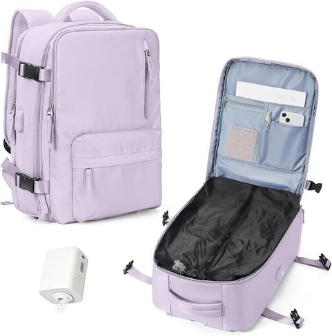 حقيبة ظهر WONHOX بختم فراغ للسفر مع مضخة هواء مضغوطة، حقيبة نهارية تحمل على متن الطائرة، معتمدة من Vacpack، حقائب كمبيوتر محمول موفرة للمساحة، تخزين مع نظام فراغ، حقيبة سفر للنساء والرجال باللون الأرجواني in Kuwait