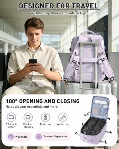 حقيبة ظهر WONHOX بختم فراغ للسفر مع مضخة هواء مضغوطة، حقيبة نهارية تحمل على متن الطائرة، معتمدة من Vacpack، حقائب كمبيوتر محمول موفرة للمساحة، تخزين مع نظام فراغ، حقيبة سفر للنساء والرجال باللون الأرجواني in Kuwait