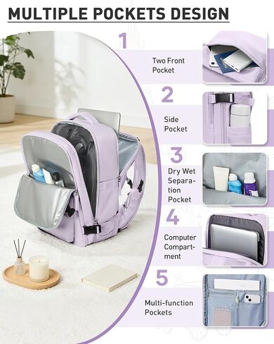 حقيبة ظهر WONHOX بختم فراغ للسفر مع مضخة هواء مضغوطة، حقيبة نهارية تحمل على متن الطائرة، معتمدة من Vacpack، حقائب كمبيوتر محمول موفرة للمساحة، تخزين مع نظام فراغ، حقيبة سفر للنساء والرجال باللون الأرجواني in Kuwait