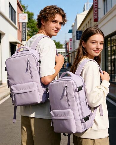 حقيبة ظهر WONHOX بختم فراغ للسفر مع مضخة هواء مضغوطة، حقيبة نهارية تحمل على متن الطائرة، معتمدة من Vacpack، حقائب كمبيوتر محمول موفرة للمساحة، تخزين مع نظام فراغ، حقيبة سفر للنساء والرجال باللون الأرجواني in Kuwait