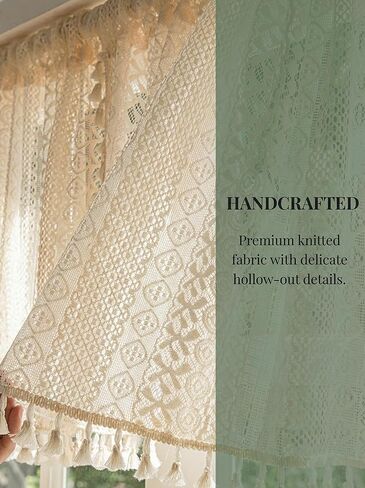 Molaxhome Bohemian Crochet Curtains Vintage Rod Pocket Curtains with Tassels Window Treatment for Living Room Farmhouse Bedroom Decoration beigecircle150x45 in Saudi Arabia