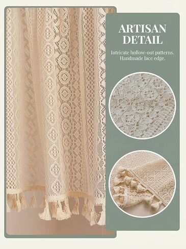 Molaxhome Bohemian Crochet Curtains Vintage Rod Pocket Curtains with Tassels Window Treatment for Living Room Farmhouse Bedroom Decoration beigecircle150x45 in Saudi Arabia