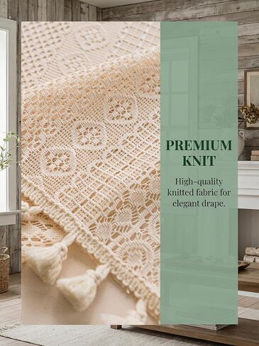 Molaxhome Bohemian Crochet Curtains Vintage Rod Pocket Curtains with Tassels Window Treatment for Living Room Farmhouse Bedroom Decoration beigecircle150x45 in Saudi Arabia