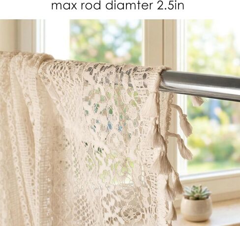 Molaxhome Bohemian Crochet Curtains Vintage Rod Pocket Curtains with Tassels Window Treatment for Living Room Farmhouse Bedroom Decoration beigecircle150x45 in Saudi Arabia