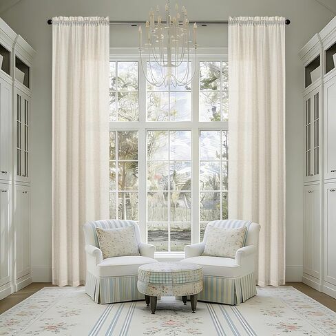 Natural Extra Long Linen Curtains 240 Inches Long for Living Room High Ceiling Bedroom Window Drapes Light Filtering Window Treatment Semi Sheer Curtains 2 Panels Set Rod Pocket Cream Beige 40x240 in Saudi Arabia