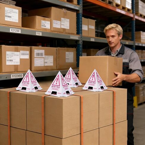 60 PCS "Do Not Stack" Pallet Cones for Safe Shipping Pallets | Reusable,Bilingual,Water-Resistant,Pink & White | Warehouse, Goods, Box & Carton Protection | 8"W x 8"L x 10"H in Saudi Arabia