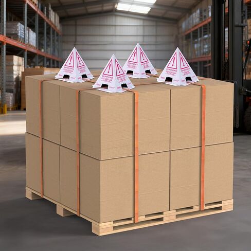 60 PCS "Do Not Stack" Pallet Cones for Safe Shipping Pallets | Reusable,Bilingual,Water-Resistant,Pink & White | Warehouse, Goods, Box & Carton Protection | 8"W x 8"L x 10"H in Saudi Arabia