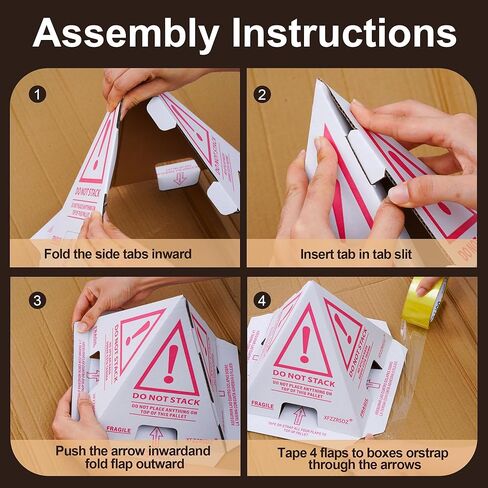 60 PCS "Do Not Stack" Pallet Cones for Safe Shipping Pallets | Reusable,Bilingual,Water-Resistant,Pink & White | Warehouse, Goods, Box & Carton Protection | 8"W x 8"L x 10"H in Saudi Arabia