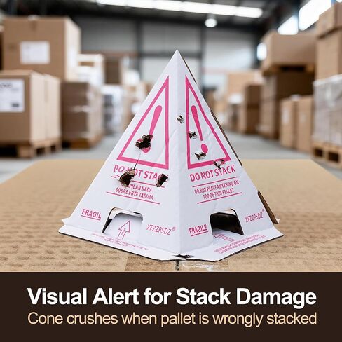 60 PCS "Do Not Stack" Pallet Cones for Safe Shipping Pallets | Reusable,Bilingual,Water-Resistant,Pink & White | Warehouse, Goods, Box & Carton Protection | 8"W x 8"L x 10"H in Saudi Arabia