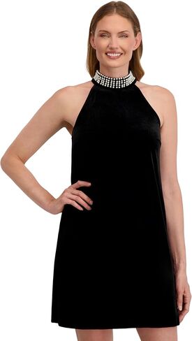 Laundry by Shelli Segal Women's Audrey Pearl Neck Shift Dress – Velvet Mini A-line Dress in Kuwait