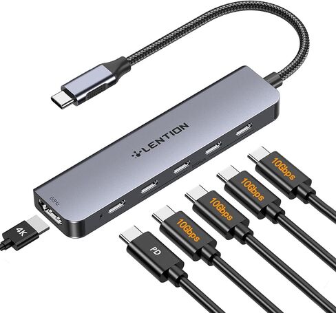 LENTION 2FT Long Cable USB C Hub with 4 x USB C Ports (USB-C 3.2 Gen 2, 10 Gbps), 100W PD Charging, USB C Spilltier Adapter Compatible with 2024-2016 MacBook Pro, New Mac Air, More (CE31s, Space Gray) in Kuwait