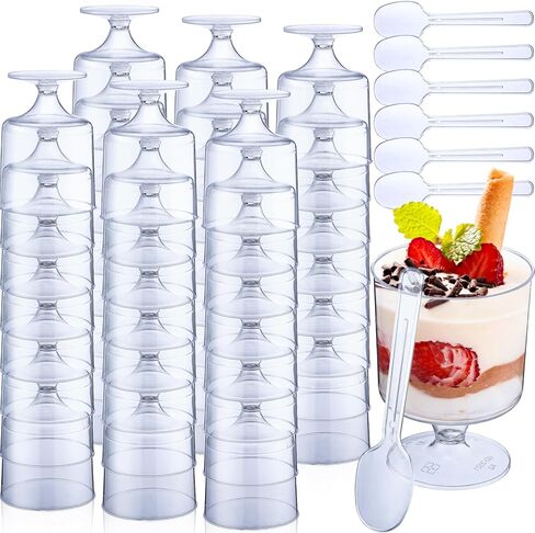 Nuogo 100 Pack 5 oz Clear Plastic Dessert Cups with Spoons Mini Yogurt Parfait Cups Disposable Appetizer Cup for Mousse Dessert Puddings Ice Cream in Saudi Arabia