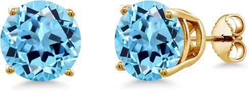 Gem Stone King 18K Yellow Gold Plated Silver 10MM Round Gemstone Birthstone Stud Earrings For Women Men in Kuwait