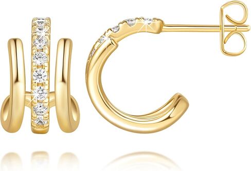 Gold Hoop Earrings for Women 14k Gold Earrings for Women Hoop Stud Earring for Womens Hoops with Spiral Design and Cubic Zirconia Inlay Hoops Earring for Womens in Saudi Arabia