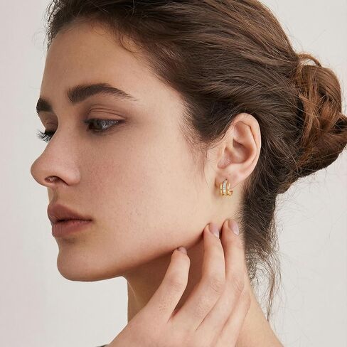 Gold Hoop Earrings for Women 14k Gold Earrings for Women Hoop Stud Earring for Womens Hoops with Spiral Design and Cubic Zirconia Inlay Hoops Earring for Womens in Saudi Arabia