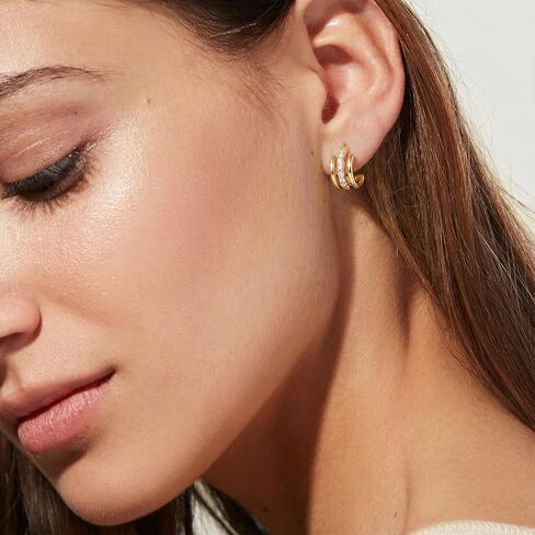 Gold Hoop Earrings for Women 14k Gold Earrings for Women Hoop Stud Earring for Womens Hoops with Spiral Design and Cubic Zirconia Inlay Hoops Earring for Womens in Saudi Arabia