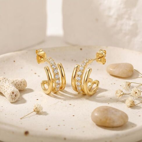 Gold Hoop Earrings for Women 14k Gold Earrings for Women Hoop Stud Earring for Womens Hoops with Spiral Design and Cubic Zirconia Inlay Hoops Earring for Womens in Saudi Arabia