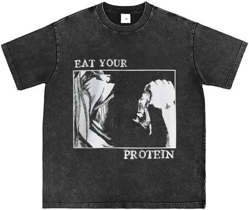 Retro AOT T-Shirt Eat Your Protein Shirt Japanese Anime Pattern Tee in Saudi Arabia