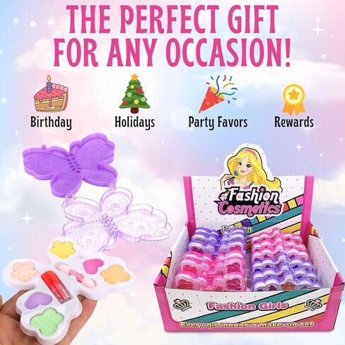 8 Pack: Kids Makeup Party Favors for Little Girls - Real Washable Play Cosmetic Kits in Princess Purse, Bulk Pretend Play Make Up Toy Sets in Kuwait