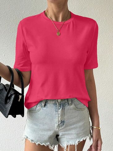 Women's New Summer Casual Loose Round Neck T Shirt Comfortable Fashion Sports Top in Saudi Arabia