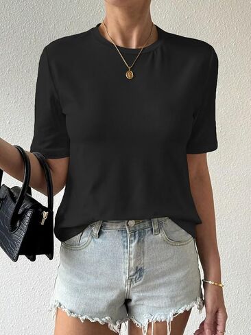 Women's New Summer Casual Loose Round Neck T Shirt Comfortable Fashion Sports Top in Saudi Arabia