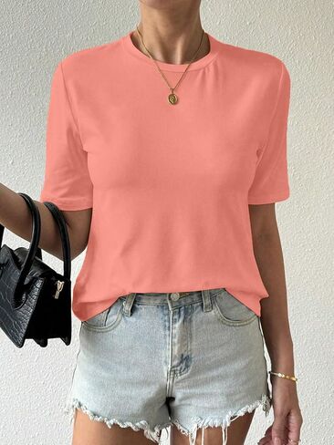 Women's New Summer Casual Loose Round Neck T Shirt Comfortable Fashion Sports Top in Saudi Arabia